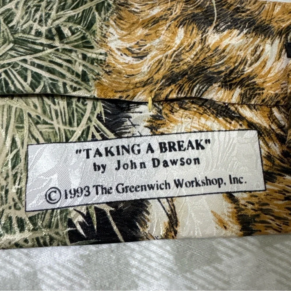 Vintage 1993 Silk Tie Wolf Graphic Endangered Species Made in USA Taking A Break